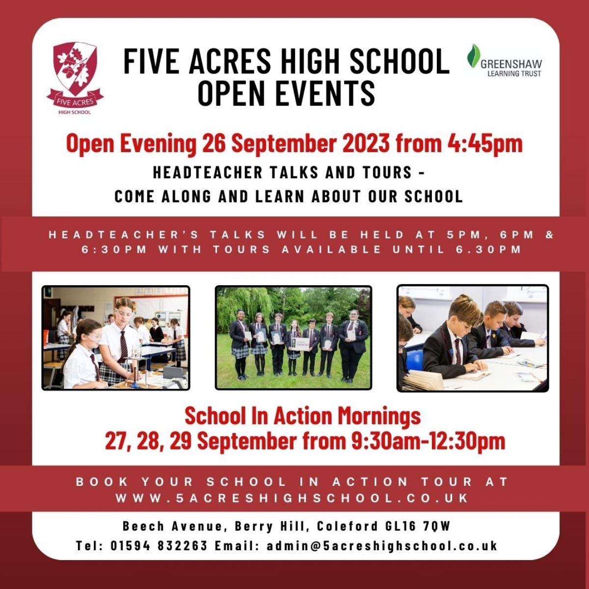 Five Acres High School Open Evening & School in ACtion Morning tours